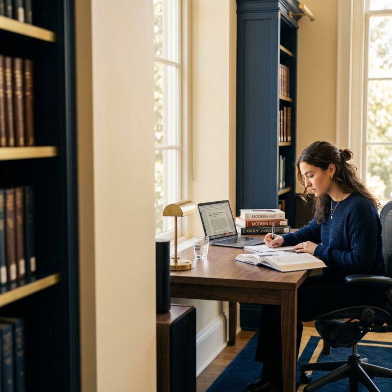 A college student studying at a desk